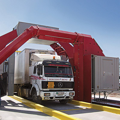 A truck being scanned for radioactive materials