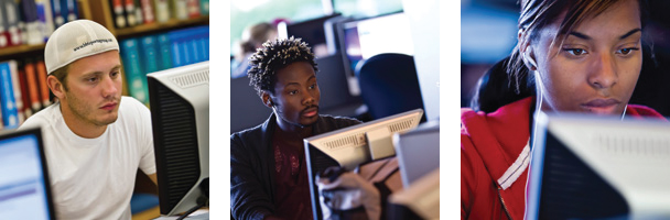 Students at Various Computers on Campus